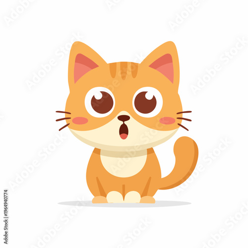 Cute ginger tabby kitten with big innocent eyes and surprised expression, cartoon illustration