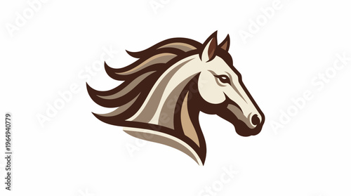 Majestic horse head logo illustration with a flowing mane, depicted in a powerful and elegant side profile view.