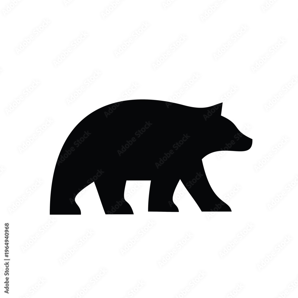 Obraz premium Black Bear Silhouette Walking Profile Isolated on White Background Graphic Illustration