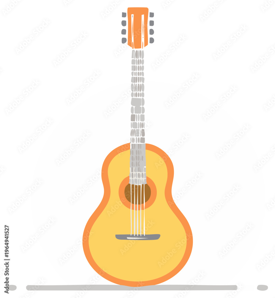 Obraz premium Yellow Acoustic Guitar Illustration in a Simple Minimalist Flat Art Style