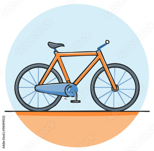 Stylized orange bicycle illustration representing urban commuting and leisure activity