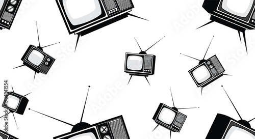 Retro television sets with antennas are scattered in a dynamic seamless pattern, celebrating vintage technology and classic media.