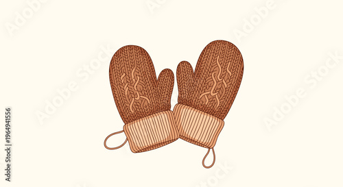 Pair of cozy brown knitted mittens with intricate cable patterns, perfect for cold winter days and holiday seasonal designs.