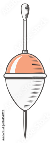 Colorful fishing bobber illustration. Classic orange and white fishing float design.