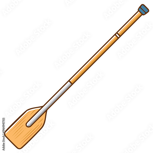 Illustration of a canoe paddle with wooden handle, shaft and blade, blue top - nautical, adventure, kayak or rowing themes