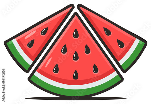Three Slices of Watermelon with Black Seeds Isolated