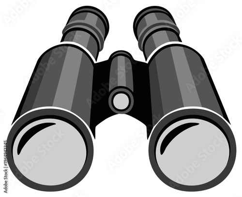 Stylized monochrome vector illustration of binoculars for observation and sightseeing
