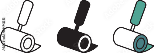 Lint Roller Icons Set Outline Solid Color And Filled Illustration