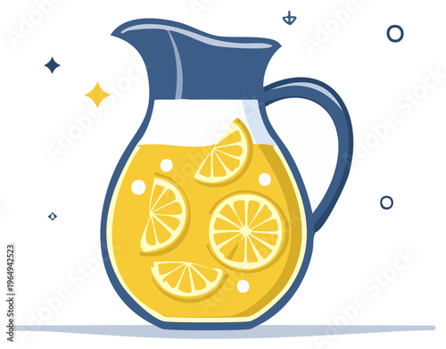 Refreshing Lemonade in Pitcher Citrus Drink Concept Vector Graphic Illustration