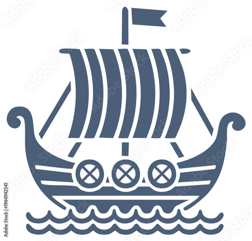 Stylized Viking Longship Sailing on Wavy Water