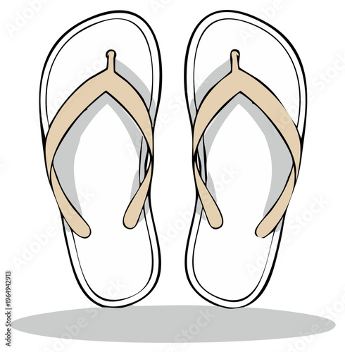 Simple illustration of a pair of open-toed flip-flops with tan straps and a shadow