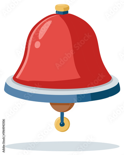 Cartoon Red Hanging Bell with Gold Clapper Holiday Decor Vector Illustration
