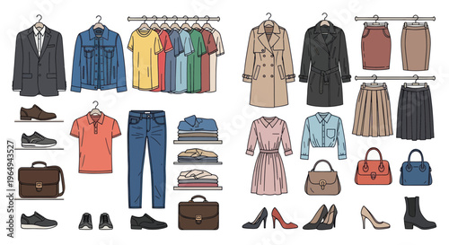 Fashion Wardrobe Collection: Menswear and Womenswear Outfits and Accessories
