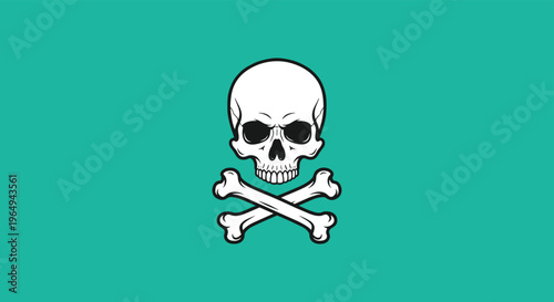Iconic white skull and crossbones symbol centered on a solid teal background, representing danger, poison, or pirate themes.