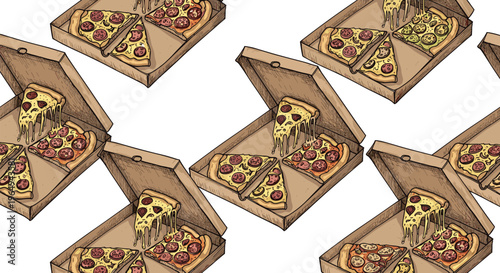 Pizza Box Icon Set with Slices and Toppings for Food, Delivery, and Fast Food Design Projects