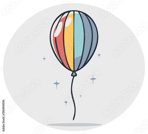 Vibrant striped multicolored party balloon icon floating cheerfully vector illustration