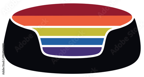 Retro Colorful Dog Bed Pet Rest Icon with Modern Design and 70s Style Stripes