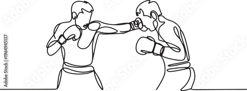 Continue line of boxer man fight vector illustration. One line draw graphic design vector
