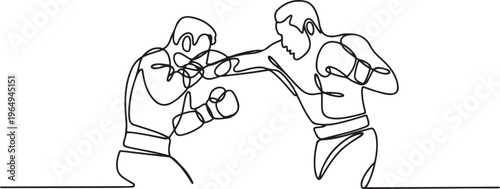 Continue line of boxer man fight vector illustration. One line draw graphic design vector