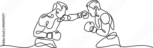 Continue line of boxer man fight vector illustration. One line draw graphic design vector