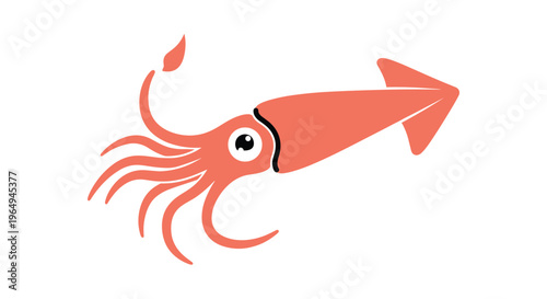 Simple graphic of a peach colored squid swimming with its tentacles floating behind it on a white background.