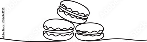 Macaroon one line drawing vector, Continuous one line drawing of French macaroons isolated on white background. One line draw graphic design vector