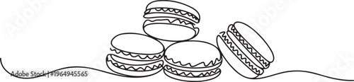 Macaroon one line drawing vector, Continuous one line drawing of French macaroons isolated on white background. One line draw graphic design vector