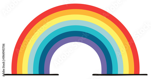 Colorful Rainbow Arch with Parallel Lines Illustration, Bright Colors, Cartoon Style, Happiness Concept