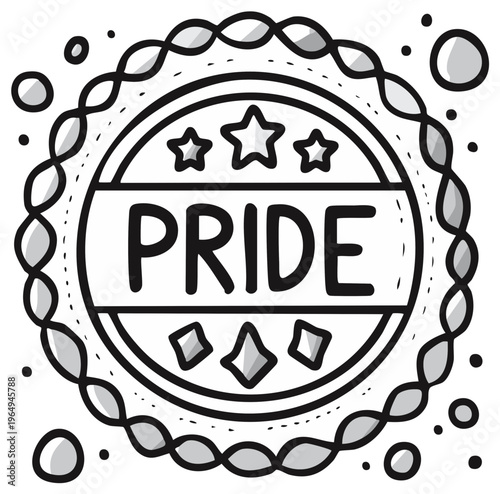 Hand Drawn Pride Badge with Stars and Diamonds in a Round Border Celebrating Inclusion and Diversity