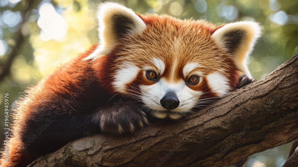 Obraz premium red panda resting on a tree branch, generative ai