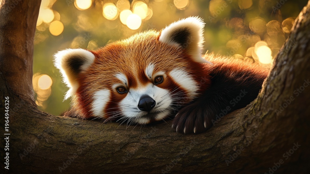 Fototapeta premium red panda resting on a tree branch, generative ai