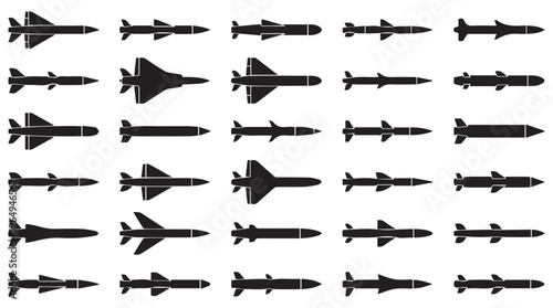 A collection of various missile silhouettes on a Transparent Background