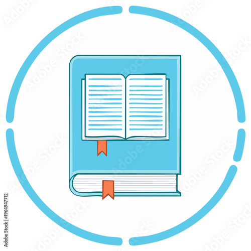 Open Book Illustration with Bookmark in a Circle Shape Educational Theme