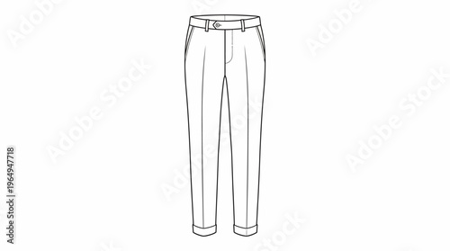 Detailed technical drawing of mens tailored trousers with cuffed hems.