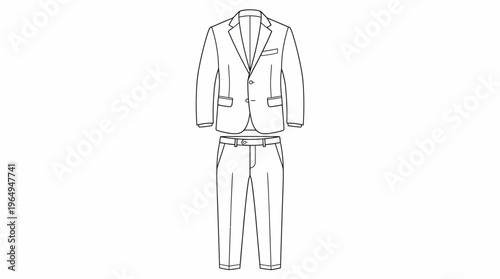 Elegant Mens Suit Outline Drawing for Fashion and Apparel Design.