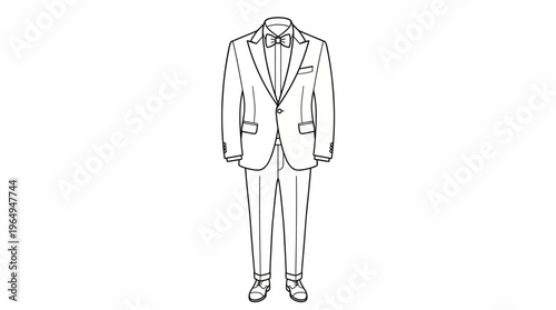 Elegant Mens Suit Outline Drawing Formal Attire Illustration.