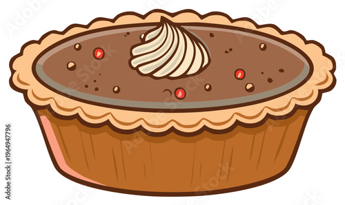 Delicious Chocolate Tart with Whipped Cream Topping Isolated on White Sweet Dessert