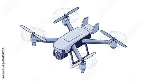 Remote control drone with high definition camera and four propellers flying in the air for aerial photography and video surveillance.