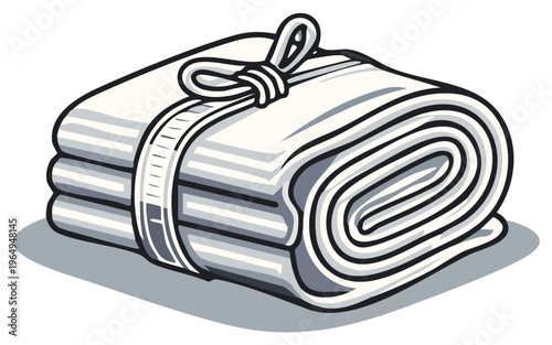 Folded and Rolled White Towels Tied with Rope in Vector Illustration