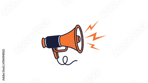 Orange megaphone or bullhorn icon with a black handle and yellow lightning bolts representing loud sound or alerts.