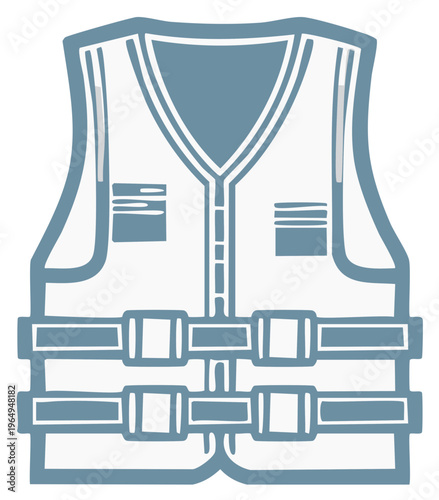 Illustration of a safety vest in blue and white, a life jacket, for boating activities