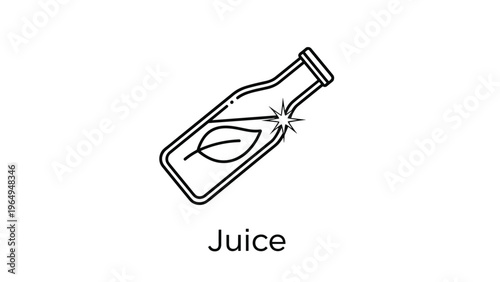 Minimalist line icon of a glass juice bottle with a leaf symbol inside for healthy and organic beverage themes in clean style.
