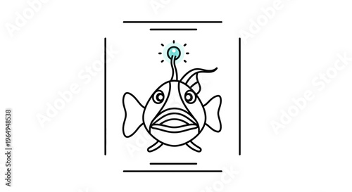 Charming outline of a curious deep-sea anglerfish with its signature luminous bait design