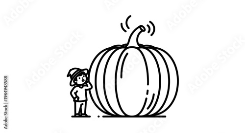 A curious child admires an enormous, glowing pumpkin, a symbol of autumn's abundant harvest