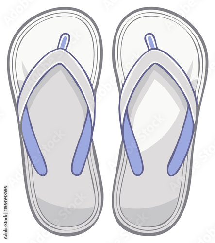 Pair of gray flip-flops with blue straps, comfortable summer footwear on vacation or at home