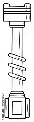Black and white outline drawing of a mechanical piston shaft with a helical spring component