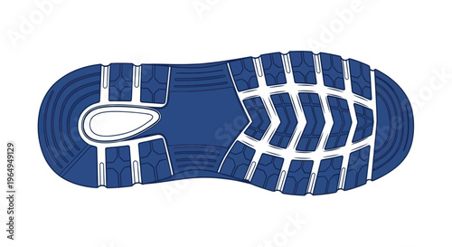 Blue Shoe Sole with Tread Pattern Isolated on White Background