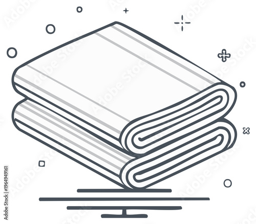 Folded towels stack isometric line art design isolated for home use