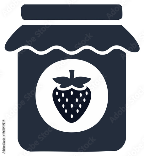 Dark Minimalist Strawberry Jam Preserve Jar Icon Graphic Design Element For Food Product
