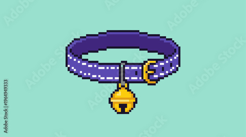 Pixel Art Bell Collar Vector Icon Retro 8 Bit Pet Accessory Design